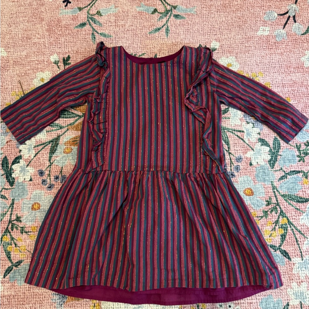 Tea Collection Striped Ruffle Dress - Red and Blue